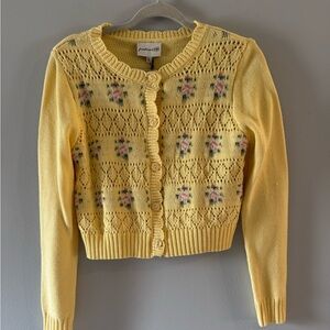 Freshman 1996 Yellow Floral Knit button Cardigan Sweater M